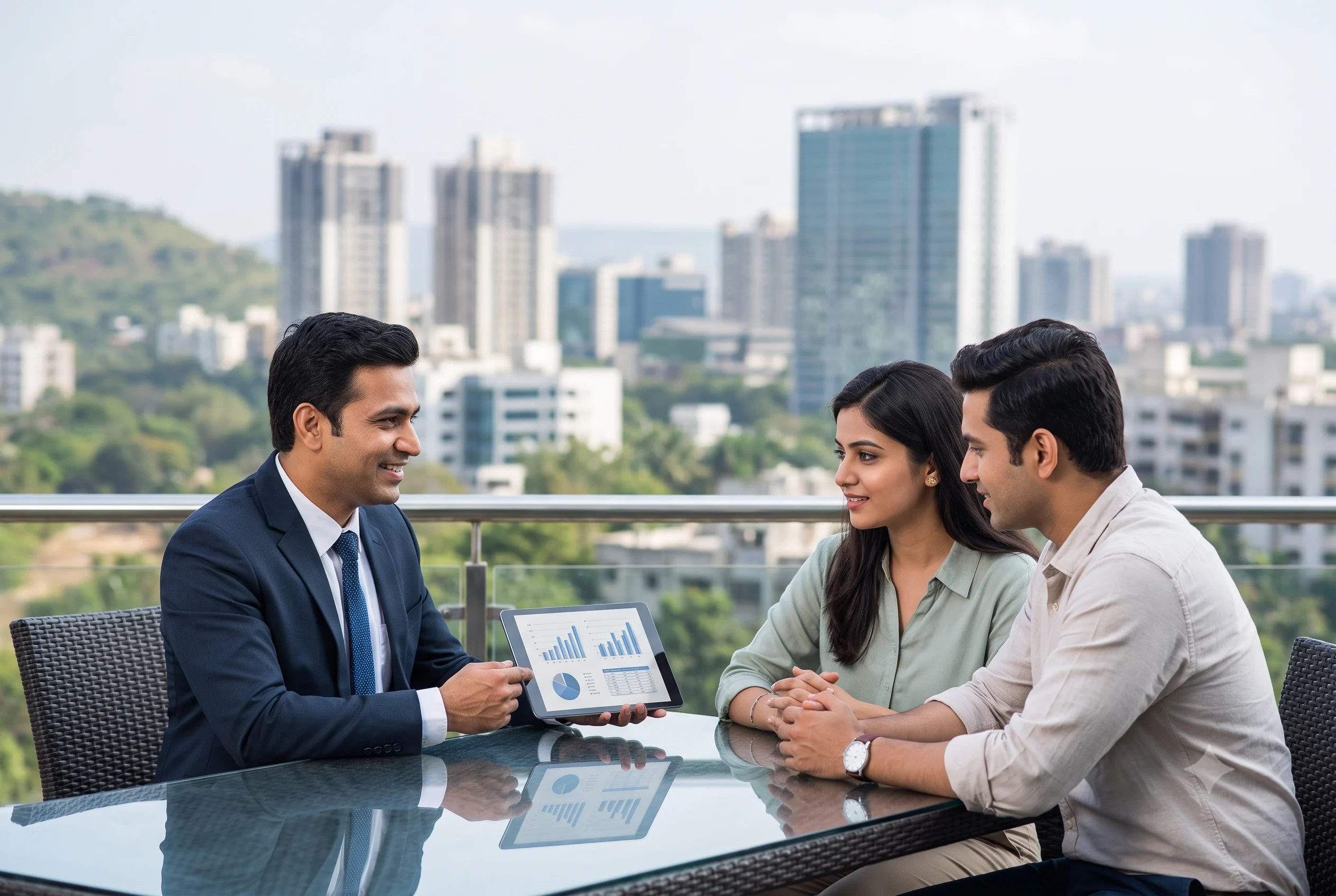 S. Kulkarni discussing LIC policy options with a client during an in-person insurance consultation in Pune